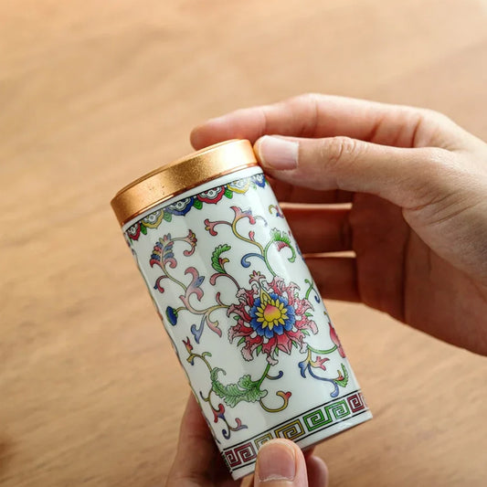 Ceramic Canister with Tin Lid for Tea and Coffee