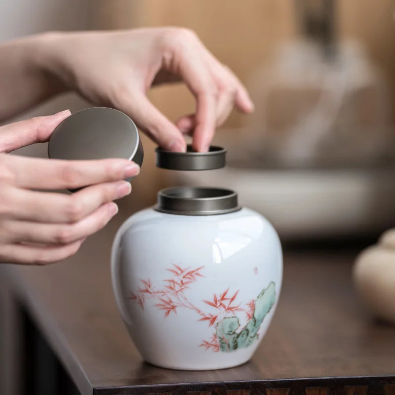 Creative Ceramic Canister with Alloy Lid for Tea Storage