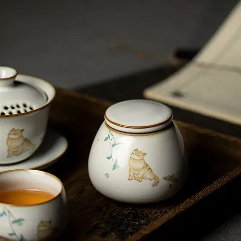 Cute Cat Ceramic Tea Canister for Leaf Storage