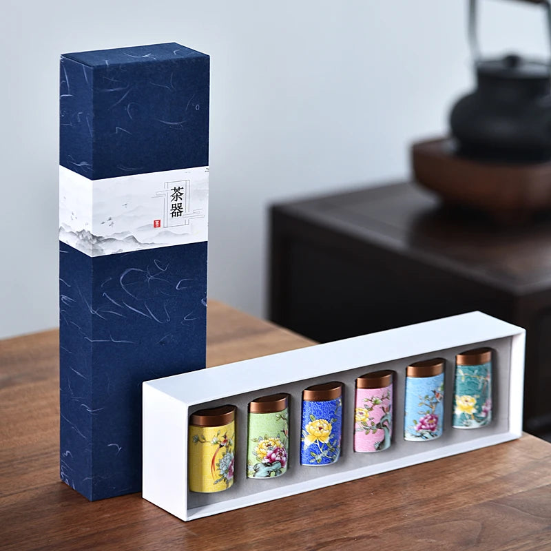 Ceramic Canister with Flower and Bird Pattern for Tea Storage