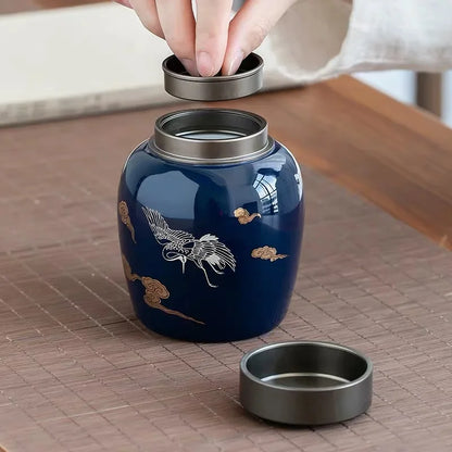 European Ceramic Canister with Alloy Lid for Tea Storage