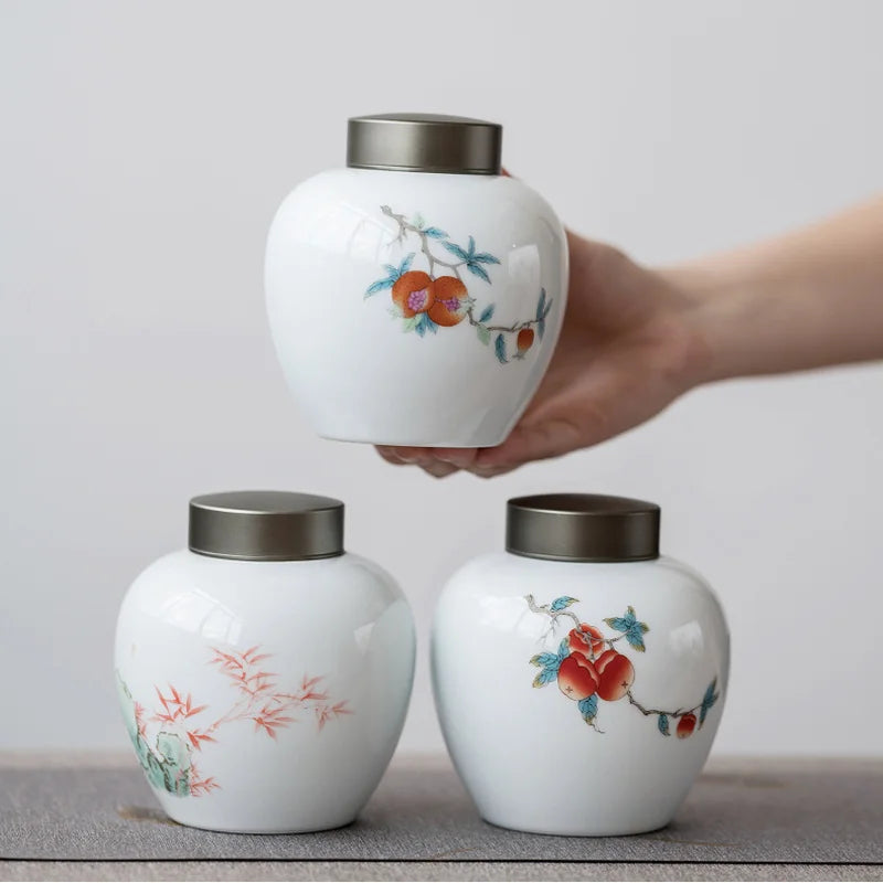 Creative Ceramic Canister with Alloy Lid for Tea Storage