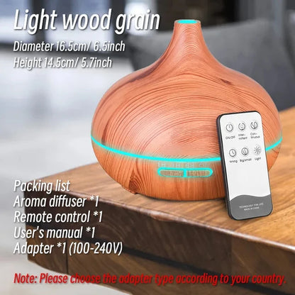 NEW For Quality 500ml Aromatherapy Essential Oil Diffuser Wood Grain Remote Control Ultrasonic Air Humidifier with 7 Colors Lighting