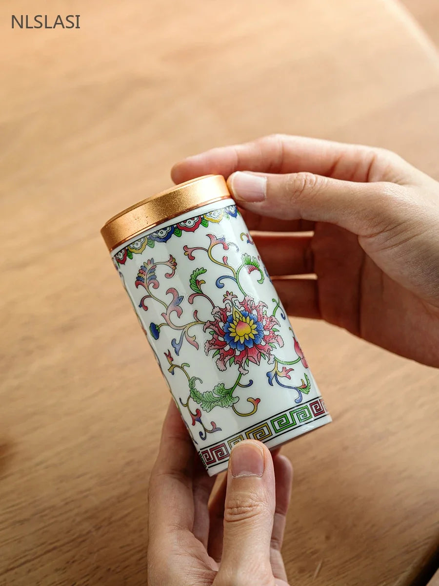 Ceramic Canister with Tin Lid for Tea and Coffee