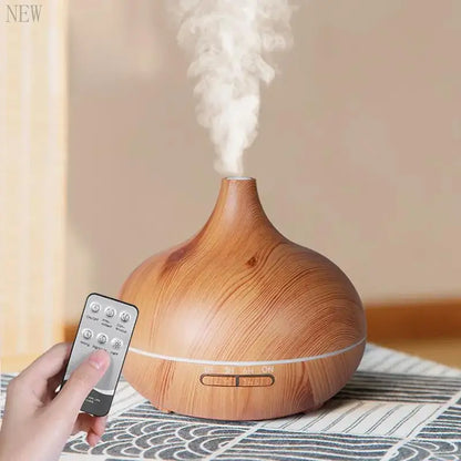 NEW For Quality 500ml Aromatherapy Essential Oil Diffuser Wood Grain Remote Control Ultrasonic Air Humidifier with 7 Colors Lighting