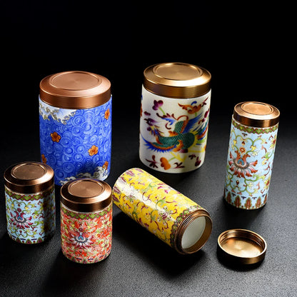 Painted Flowers Ceramic Canister for Tea and Food