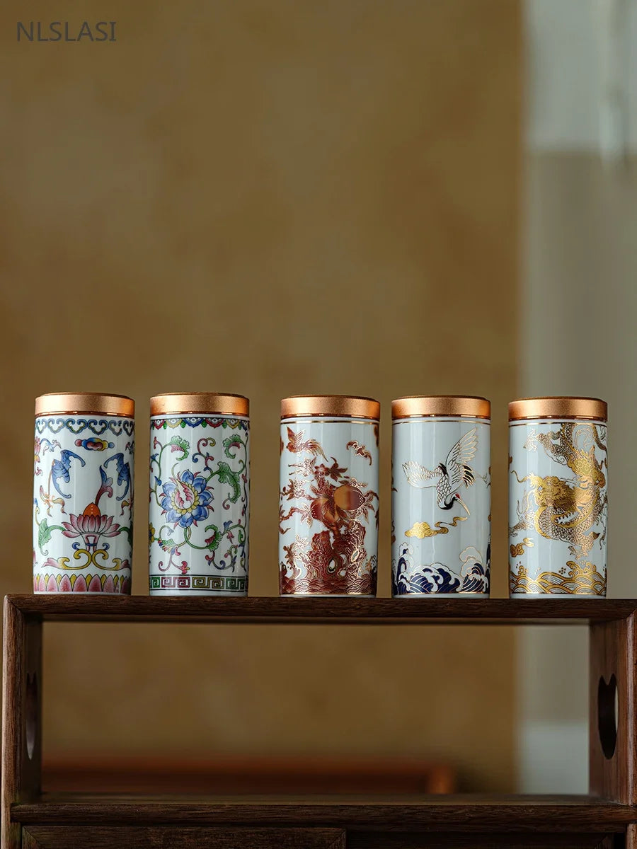 Ceramic Canister with Tin Lid for Tea and Coffee