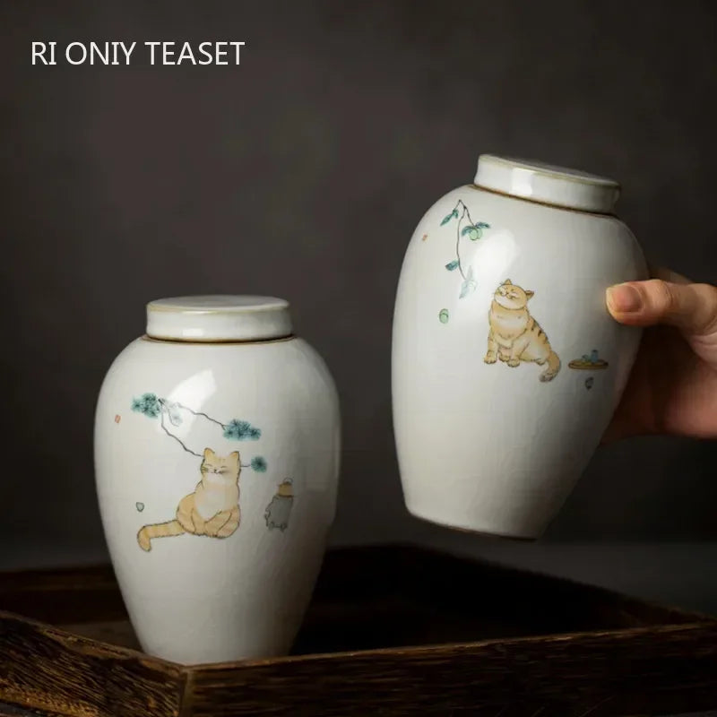 Cute Cat Ceramic Tea Canister for Leaf Storage