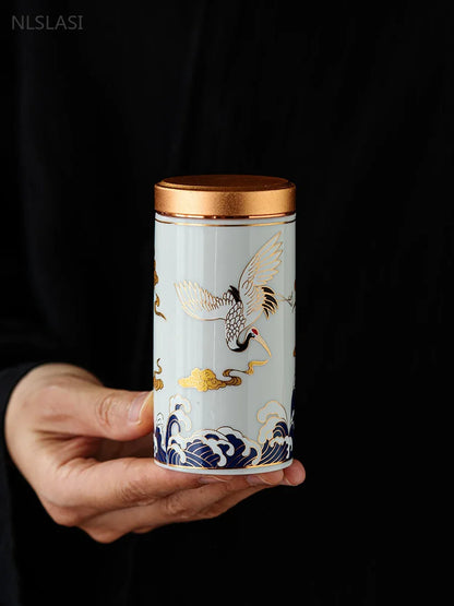 Ceramic Canister with Tin Lid for Tea and Coffee