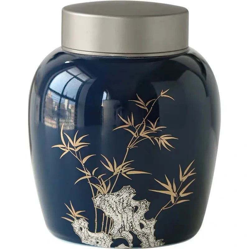 European Ceramic Canister with Alloy Lid for Tea Storage