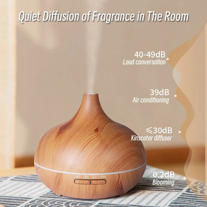 NEW For Quality 500ml Aromatherapy Essential Oil Diffuser Wood Grain Remote Control Ultrasonic Air Humidifier with 7 Colors Lighting