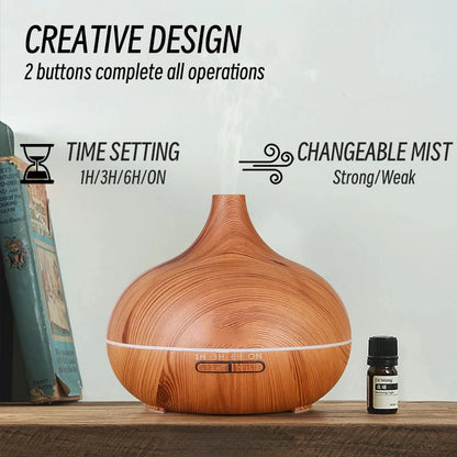 NEW For Quality 500ml Aromatherapy Essential Oil Diffuser Wood Grain Remote Control Ultrasonic Air Humidifier with 7 Colors Lighting