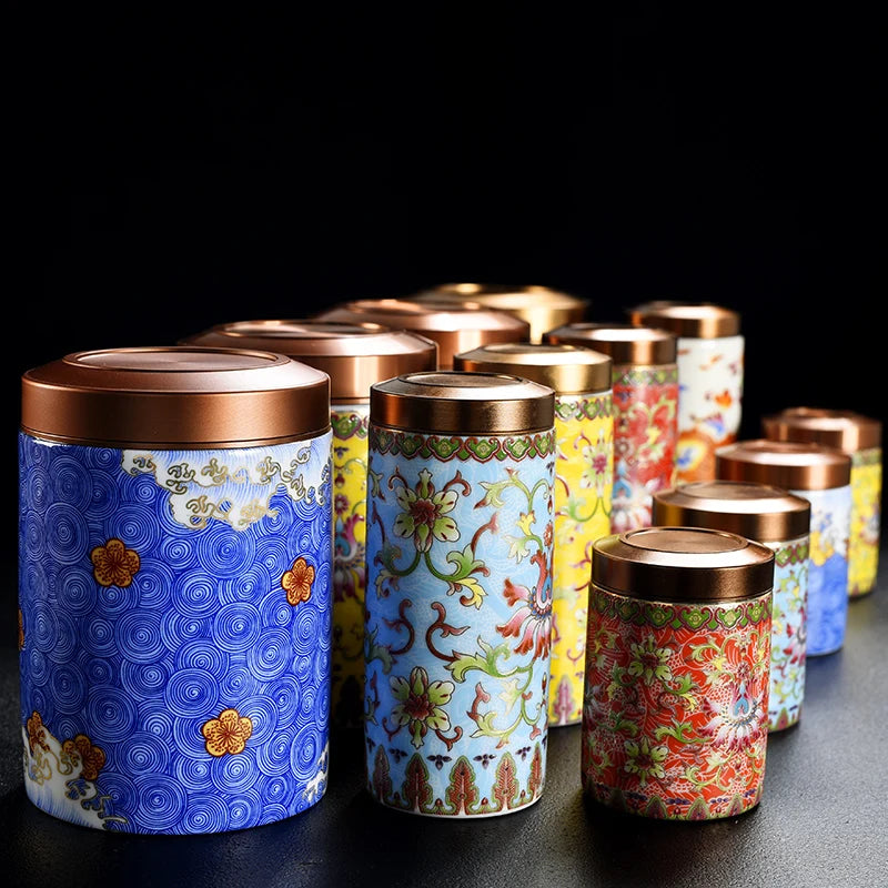 Painted Flowers Ceramic Canister for Tea and Food