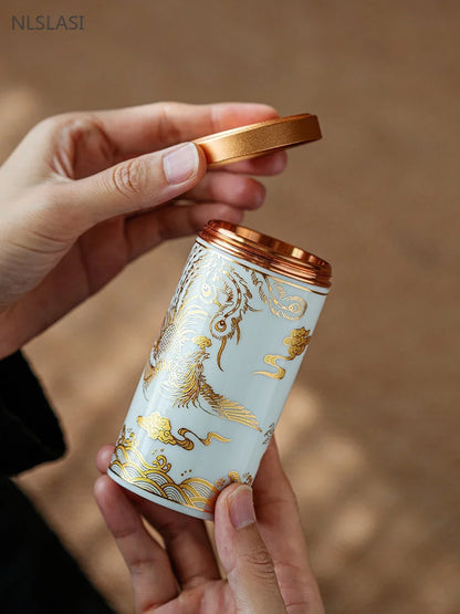 Ceramic Canister with Tin Lid for Tea and Coffee