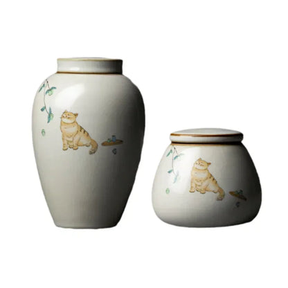 Cute Cat Ceramic Tea Canister for Leaf Storage