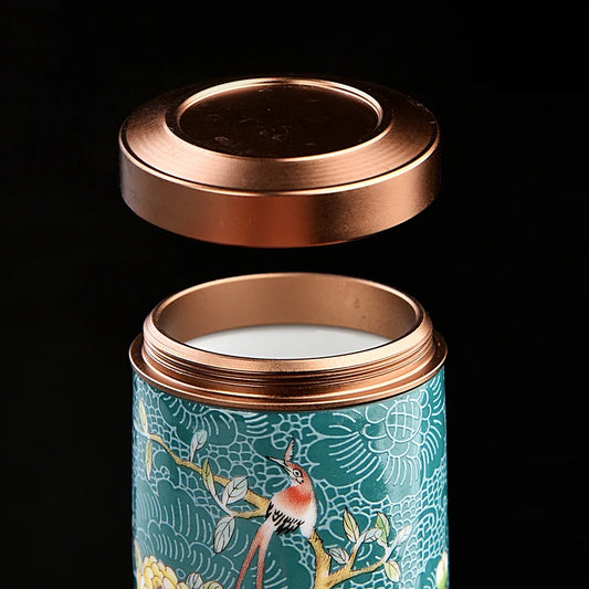 Ceramic Canister with Flower and Bird Pattern for Tea Storage