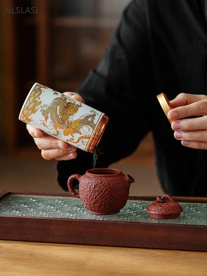 Ceramic Canister with Tin Lid for Tea and Coffee