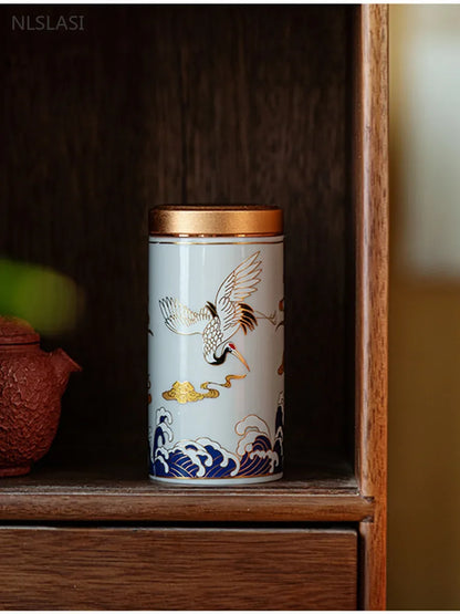 Ceramic Canister with Tin Lid for Tea and Coffee