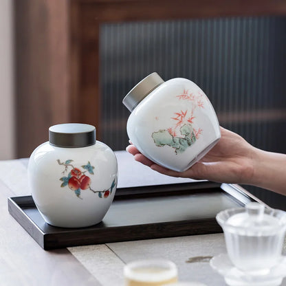 Creative Ceramic Canister with Alloy Lid for Tea Storage