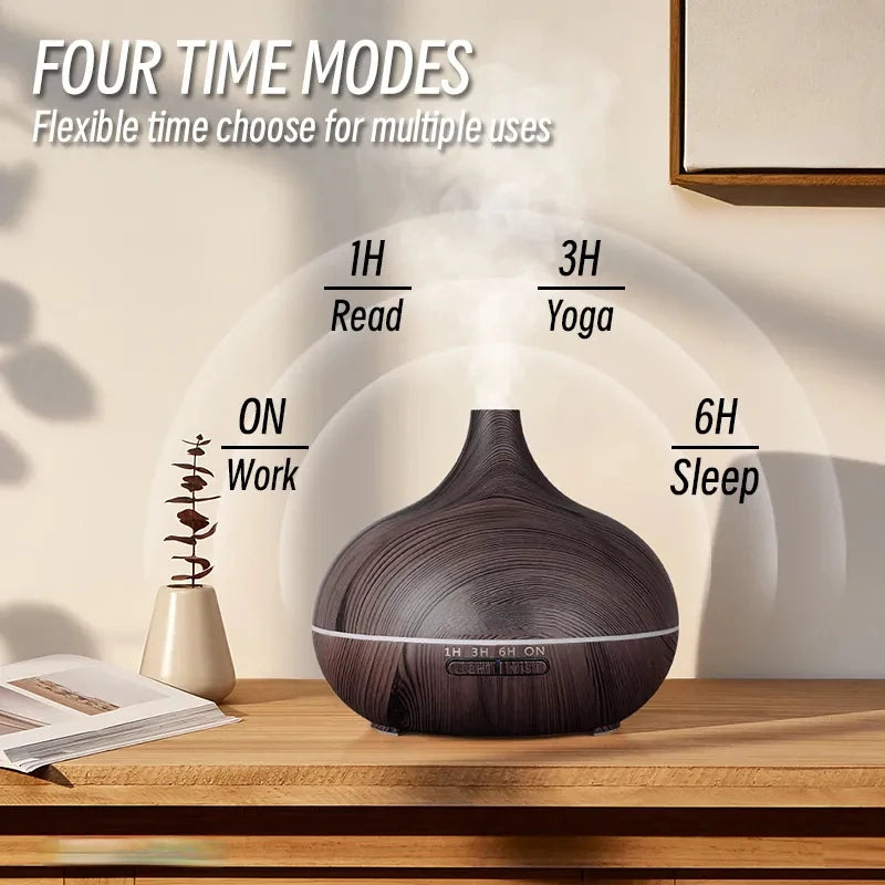 NEW For Quality 500ml Aromatherapy Essential Oil Diffuser Wood Grain Remote Control Ultrasonic Air Humidifier with 7 Colors Lighting