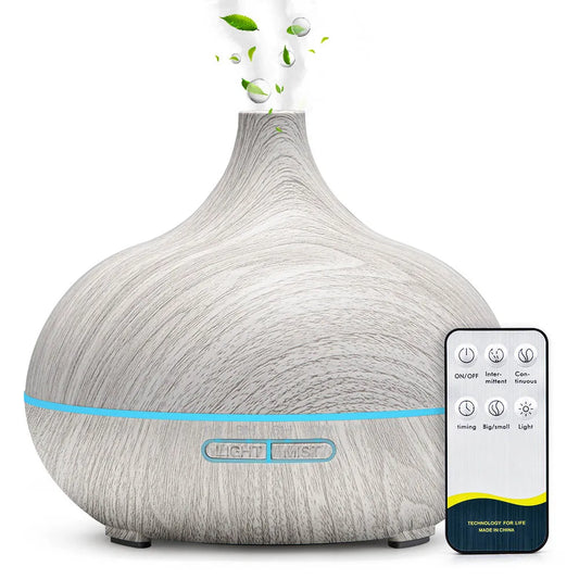 Home Celestial Aromatherapy Essential Oil Diffuser Wood Grain Remote Control Ultrasonic Air Humidifier Cool with 7 Color LED Lights